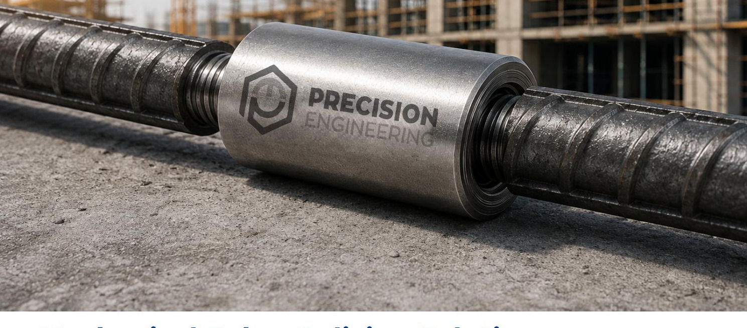 Precision Engineering rebar coupler joining two reinforcing bars